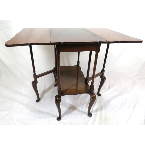 451 - Victorian mahogany pembroke table with drop leaves, gateleg support, turned columns, cabriole legs w... 