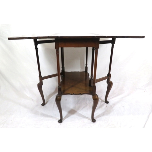451 - Victorian mahogany pembroke table with drop leaves, gateleg support, turned columns, cabriole legs w... 