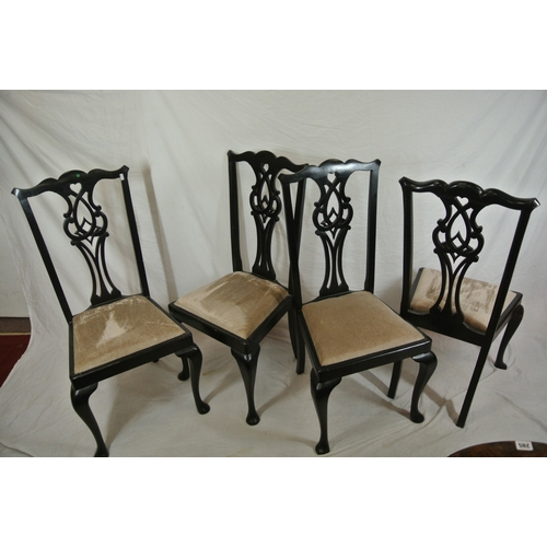 454 - Set of 4 Chippendale design dining chairs with pierced splats, upholstered drop-in seats, on cabriol... 