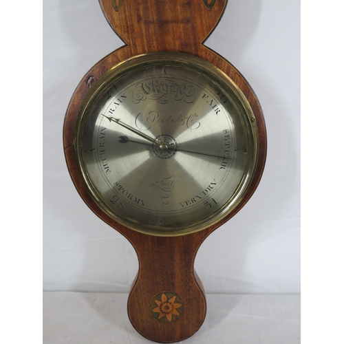 456 - Edwardian inlaid mahogany wheel barometer with thermometer & brass framed dial, by C.Prada & Co