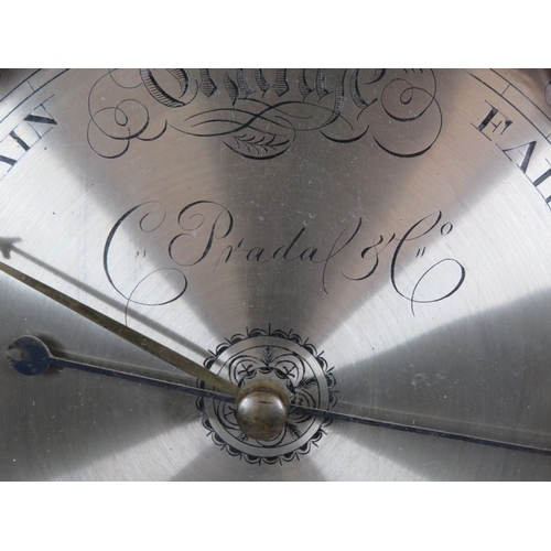 456 - Edwardian inlaid mahogany wheel barometer with thermometer & brass framed dial, by C.Prada & Co