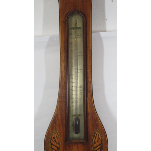 456 - Edwardian inlaid mahogany wheel barometer with thermometer & brass framed dial, by C.Prada & Co