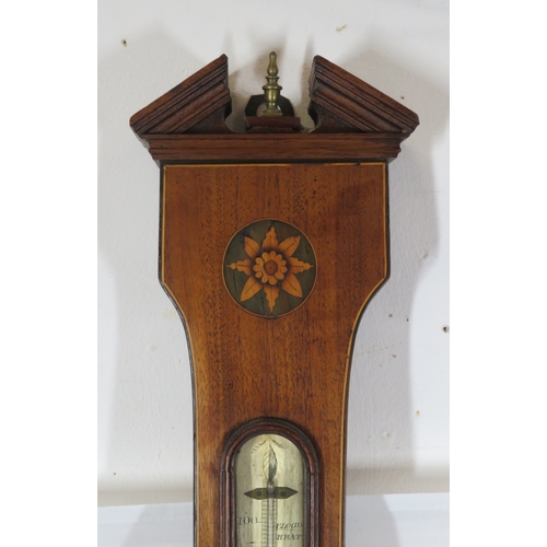 456 - Edwardian inlaid mahogany wheel barometer with thermometer & brass framed dial, by C.Prada & Co