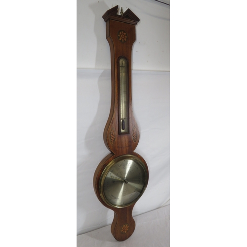 456 - Edwardian inlaid mahogany wheel barometer with thermometer & brass framed dial, by C.Prada & Co