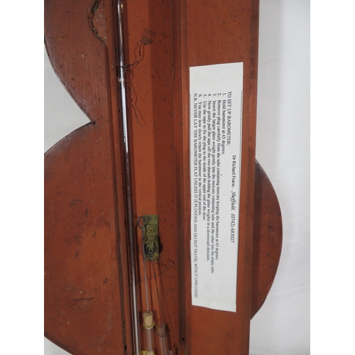 456 - Edwardian inlaid mahogany wheel barometer with thermometer & brass framed dial, by C.Prada & Co
