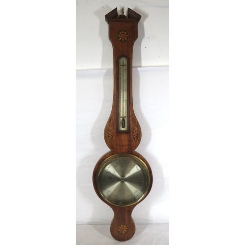 456 - Edwardian inlaid mahogany wheel barometer with thermometer & brass framed dial, by C.Prada & Co