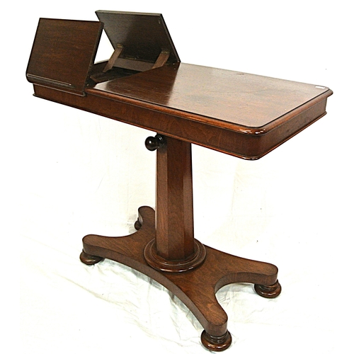 460 - William IV mahogany long occasional table or lectern with adjustable top, fold-up book stands, on he... 