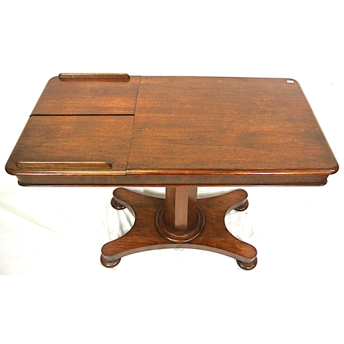 460 - William IV mahogany long occasional table or lectern with adjustable top, fold-up book stands, on he... 