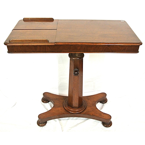 460 - William IV mahogany long occasional table or lectern with adjustable top, fold-up book stands, on he... 