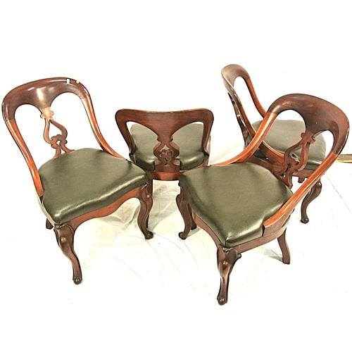 463 - Set of 4 Victorian mahogany balloonback dining chairs with pierced splats, serpentine fronted leathe... 