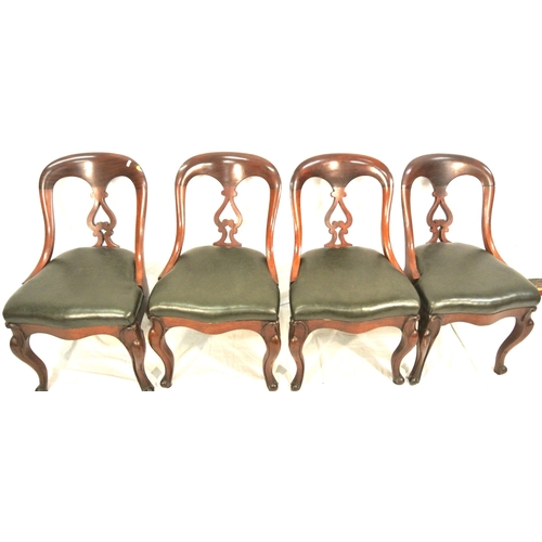463 - Set of 4 Victorian mahogany balloonback dining chairs with pierced splats, serpentine fronted leathe... 