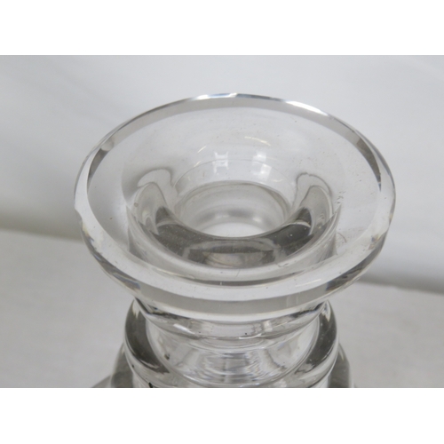464 - Pair of Victorian style heavy cut glass 3 ring decanters, with diamond decoration & stoppers (possib... 