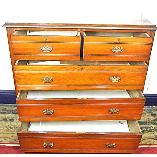 465 - Edwardian crossbanded mahogany chest of 2 short & 3 long graduated drawers with brass drop handles, ... 