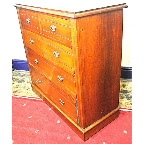 465 - Edwardian crossbanded mahogany chest of 2 short & 3 long graduated drawers with brass drop handles, ... 