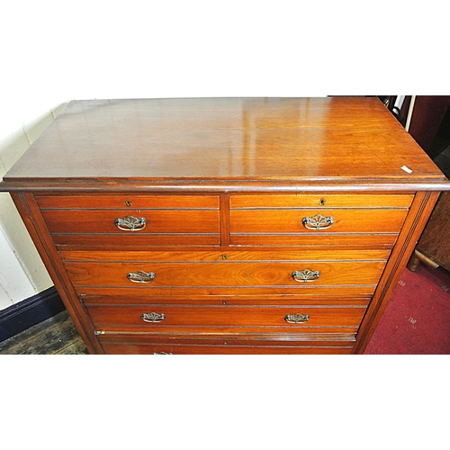 465 - Edwardian crossbanded mahogany chest of 2 short & 3 long graduated drawers with brass drop handles, ... 