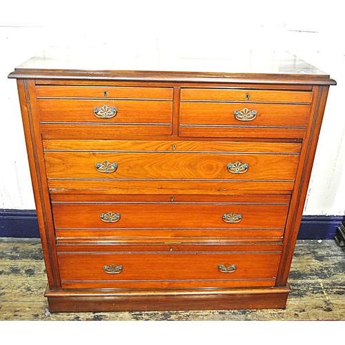 465 - Edwardian crossbanded mahogany chest of 2 short & 3 long graduated drawers with brass drop handles, ... 