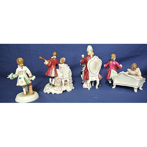 479 - 4 Irish Dresden figures of Musicians, on decorated bases