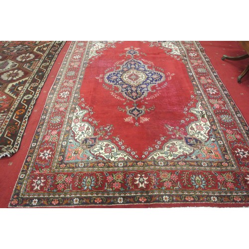 482 - Rich red ground vintage Persian Tabriz carpet with central medallion design 320 x 200 cm