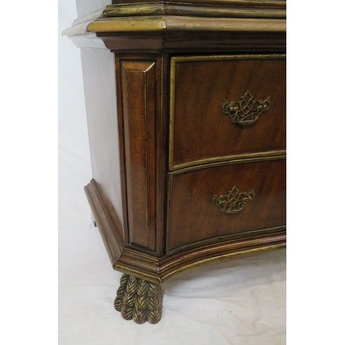 486 - French style walnut serpentine fronted chest on chest with decorated frieze, 6 drawers, brass pierce... 