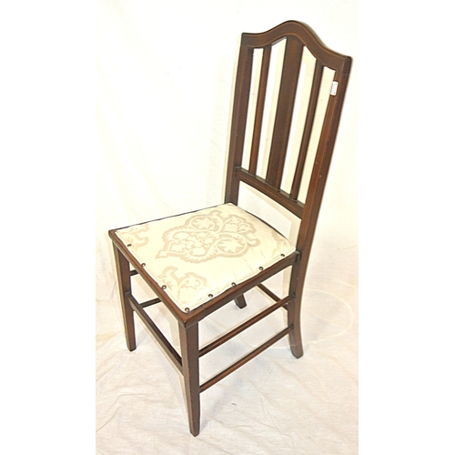 487 - Edwardian inlaid & crossbanded mahogany bedroom chair with reeded rails and tapering legs with stret... 