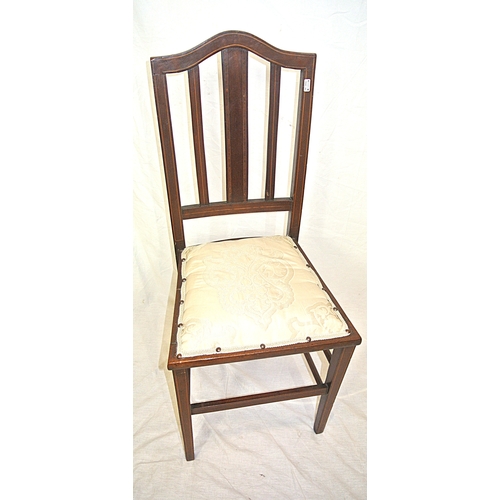 487 - Edwardian inlaid & crossbanded mahogany bedroom chair with reeded rails and tapering legs with stret... 