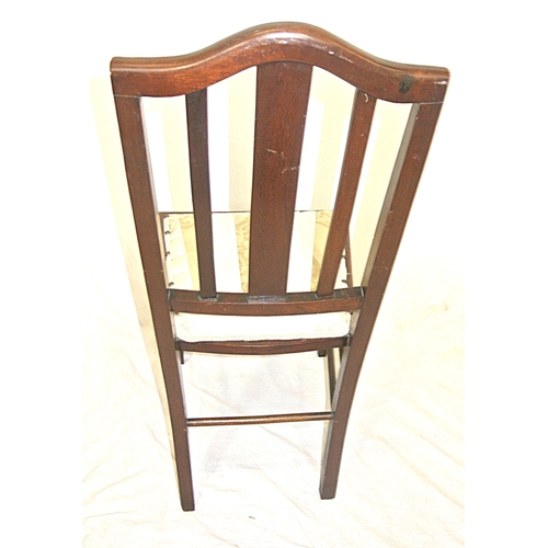 487 - Edwardian inlaid & crossbanded mahogany bedroom chair with reeded rails and tapering legs with stret... 