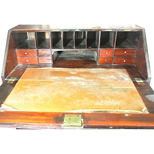 495 - Georgian Sheraton style inlaid mahogany bureau with blackwood string & urn inlay, drop-down front wi... 