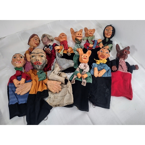 13 - 12 1930's Papier Mache Glove Puppet Dolls - Nursery Rhyme Themed Set