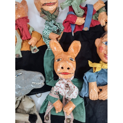 13 - 12 1930's Papier Mache Glove Puppet Dolls - Nursery Rhyme Themed Set