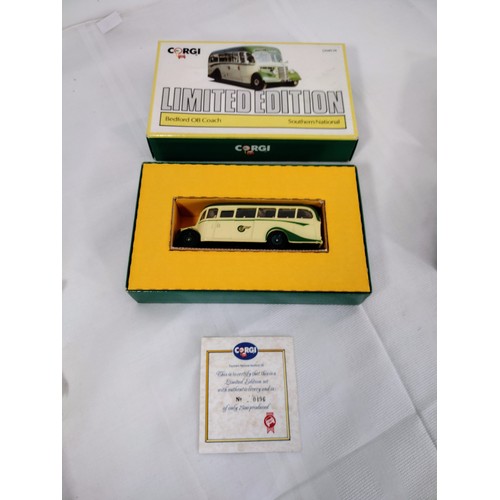 84 - 2x Corgi Bus Die Cast Models to include Grey Green A. E. C. Regal (97180) & Bedford OB Coach Souther... 