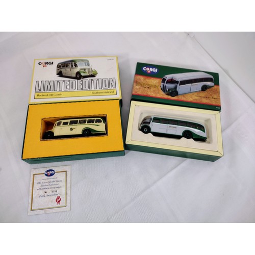 84 - 2x Corgi Bus Die Cast Models to include Grey Green A. E. C. Regal (97180) & Bedford OB Coach Souther... 