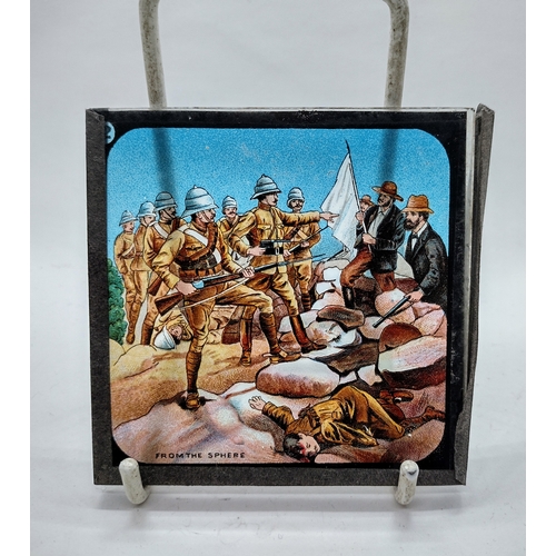 113 - 8 x C.1900 Boer War Colour Magic Lantern Slides - Featuring Actions Scenes