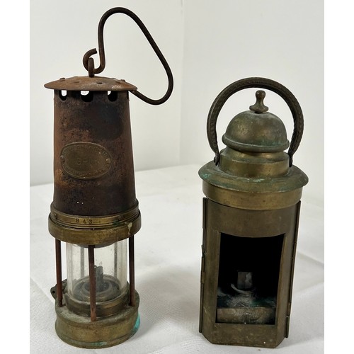 141 - Patterson Lamps Ltd G.P.O Type A3 Miner's Safety lamp & Brass Binnacle Lamp