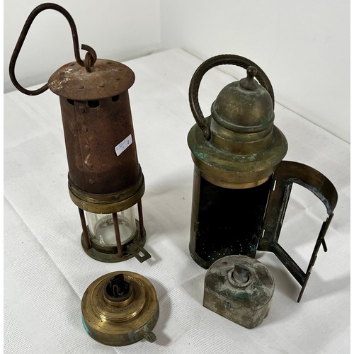 141 - Patterson Lamps Ltd G.P.O Type A3 Miner's Safety lamp & Brass Binnacle Lamp