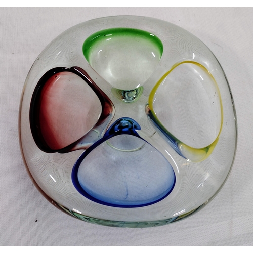 21 - Vintage Retro 4-section Colourful Glass Ashtray / Dish 1960s Art Glass