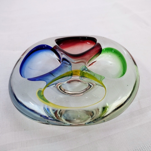 21 - Vintage Retro 4-section Colourful Glass Ashtray / Dish 1960s Art Glass