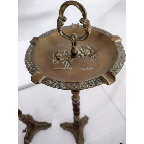 37 - Pair of Antique Brass and Turned Oak Cigarette Ashtray Stands  Approx 27