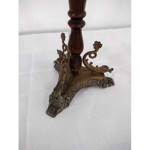 37 - Pair of Antique Brass and Turned Oak Cigarette Ashtray Stands  Approx 27