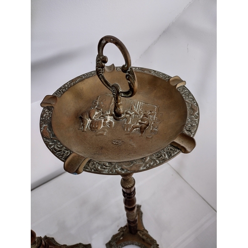 37 - Pair of Antique Brass and Turned Oak Cigarette Ashtray Stands  Approx 27