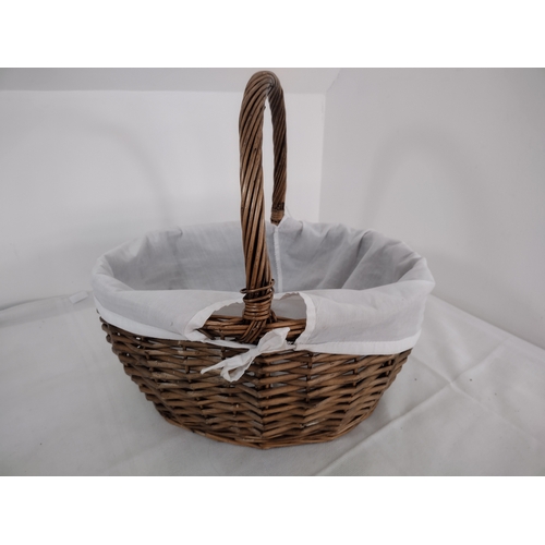 56 - Large Vintage Wicker Picnic Basket with Liner