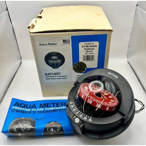 7 - Unused Boxed Offshore Compass Saturn A140 Black by Aqua Meter.  Bulkhead Mount 30 Degree Dual Read C... 