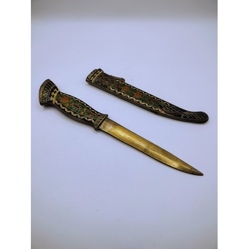 15 - Mid-20th Century Cloisonné Letter Opener with Intricate Floral Enamel Work, Possibly Chinese.