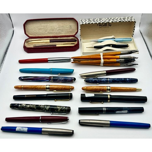 17 - Large Collection Of Fountain Pens, Mechanical Pencils etc. To include Pitman's Fono Lever Self Fille... 