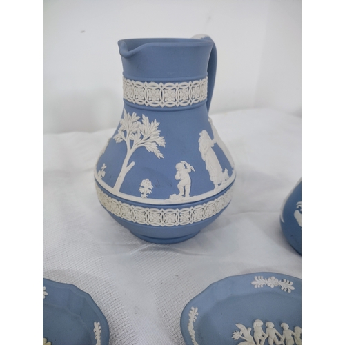 22 - Mid-20th Century Wedgwood Jasperware Featuring Blue and Sage Green Pieces, Including Decorative Vase... 