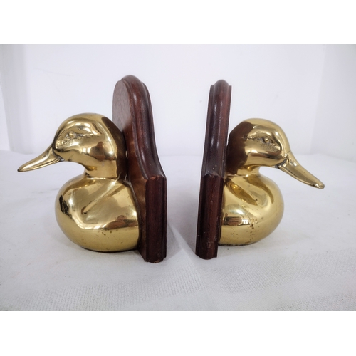 37 - Pair of Heavy Thomas Blakemore Brass Duck Head Bookends - approx 6