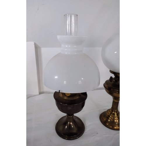 40 - 3x Vintage Aladdin Oil Lamps Including Model 23, Including Brass Bases, Original White Glass Shades,... 