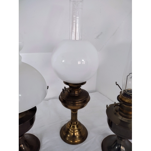 40 - 3x Vintage Aladdin Oil Lamps Including Model 23, Including Brass Bases, Original White Glass Shades,... 