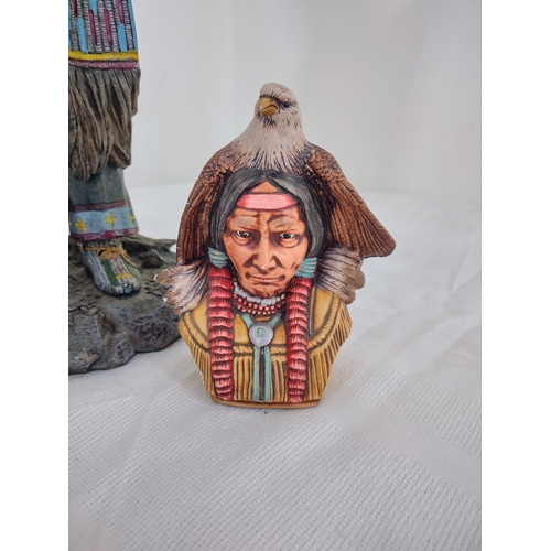 36 - Collection Of Native American-Inspired Figurines Featuring Hand-Painted Resin Chief And Elder Busts ... 