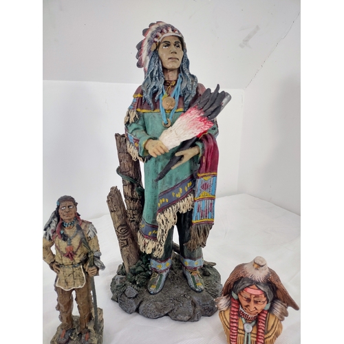 36 - Collection Of Native American-Inspired Figurines Featuring Hand-Painted Resin Chief And Elder Busts ... 