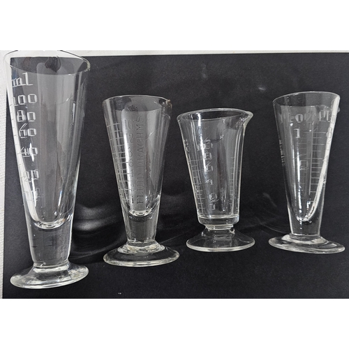 43 - Vintage Pharmacy: Collection of 4 Engraved Measuring Glasses